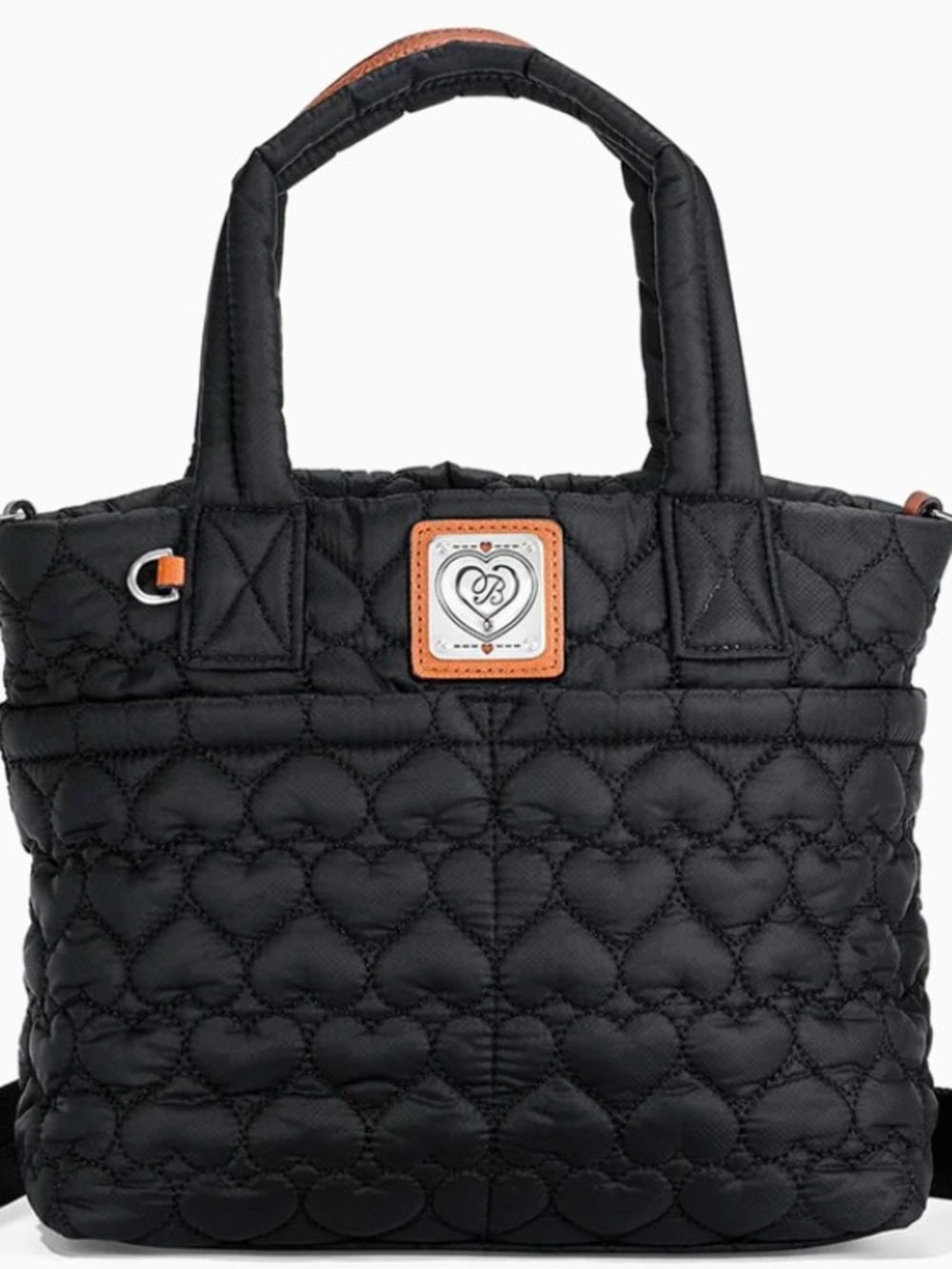Brighton Black Quilted Heart to Heart Kamille Tote with Tan Trim